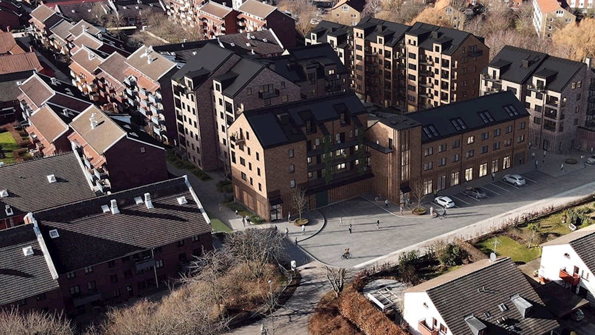 Drönarbild på byggarbetsplats.